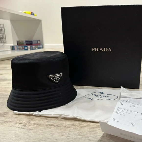 Prada Headwear Black Prada Nylon Bucket Hat Prada Bucket Hat Mens